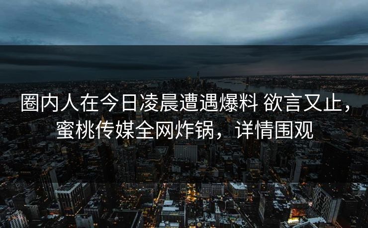 圈内人在今日凌晨遭遇爆料 欲言又止，蜜桃传媒全网炸锅，详情围观