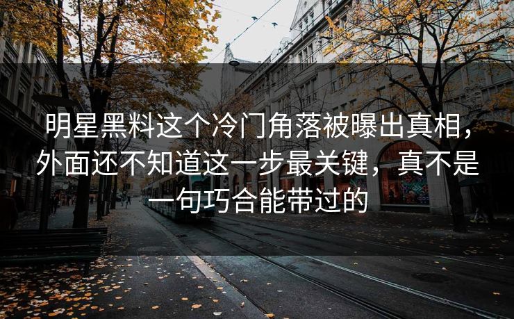明星黑料这个冷门角落被曝出真相，外面还不知道这一步最关键，真不是一句巧合能带过的