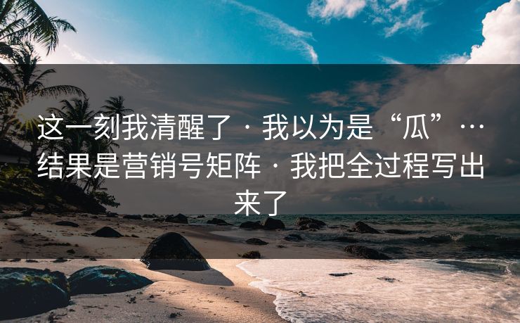 这一刻我清醒了 · 我以为是“瓜”…结果是营销号矩阵 · 我把全过程写出来了 这一刻我清醒了 · 我以为是“瓜”…结果是营销号矩阵 · 我把全过程写出来了
